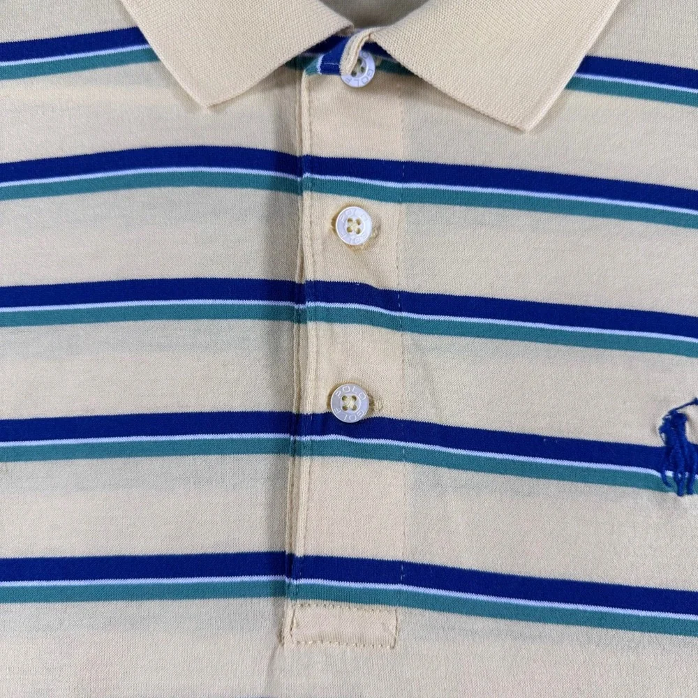 Polo Ralph Lauren Polo Shirt Mens M Medium Yellow Striped Golf Pima Cotton